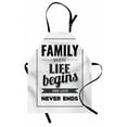 thumbnail image 1 of Family Apron Retro Calligraphy Motivational Quote Family Love Never Ends Message Framework, Unisex Kitchen Bib Apron with Adjustable Neck for Cooking Baking Gardening, Black Silver Grey, by Ambesonne, 1 of 3