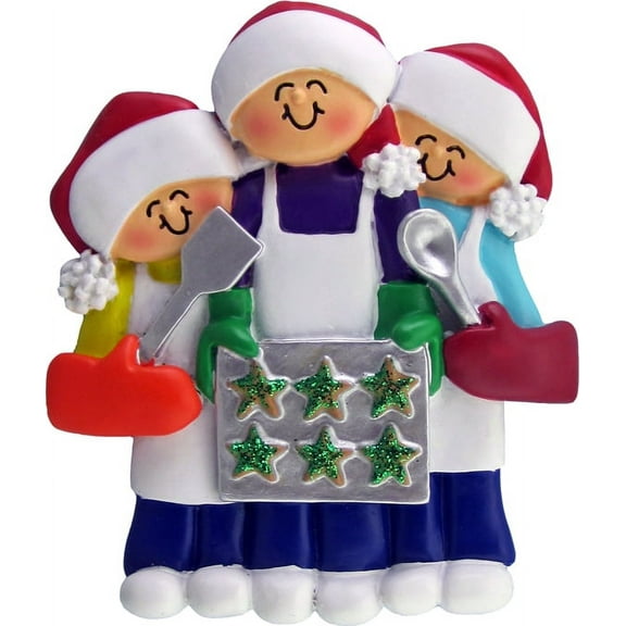 Family Baking Cookies 3 People Personalized Christmas Ornament DO-IT-YOURSELF