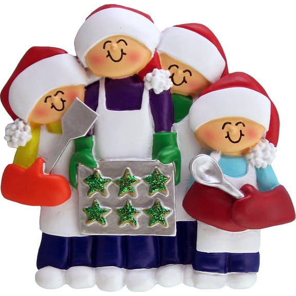 Family Baking Cookies 4 People Personalized Christmas Ornament DO-IT-YOURSELF