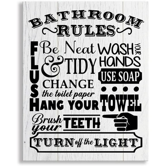 Family Bathroom Rules Decorative Wall Sign Textual Art Wood Wall Plaque Home Decor