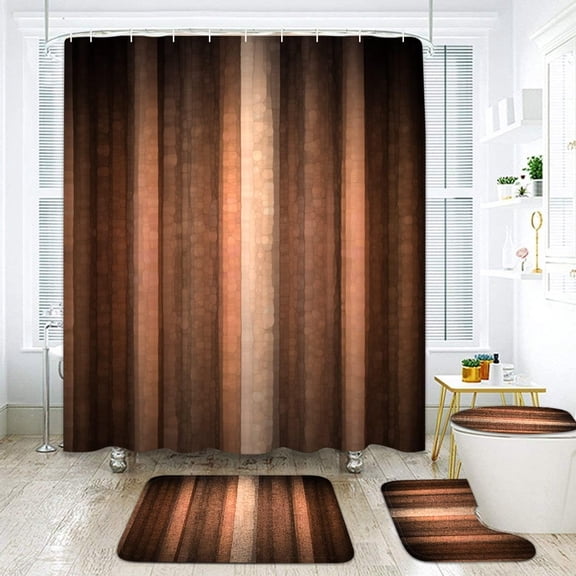 Family Bathroom Set with Shower Curtain and Rugs and Accessories, Brown Rustic Farmhouse Brown Shower Curtain Set,Wood Vintage Shower Curtain for Bathroom Decor 4 Pcs