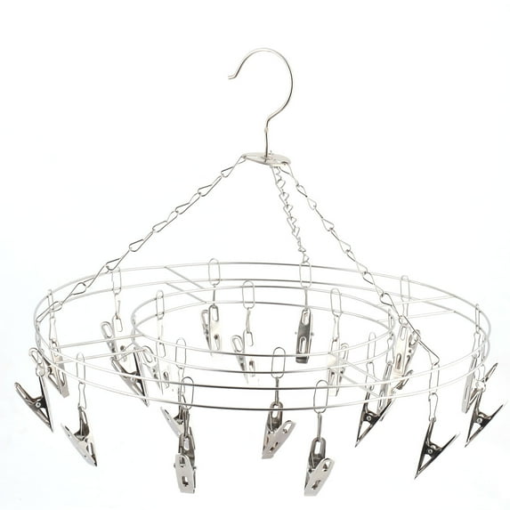 Family Bathroom Stainless Steel 20 Clips Socks Clothes Hanger Rack Silver Tone