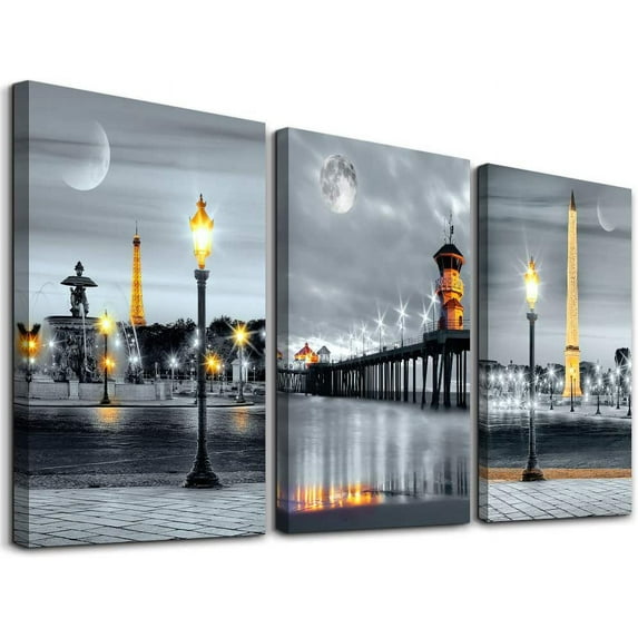 Family Bedroom Wall Decor Canvas Wall Art for Living Room Modern Wall Decorations for Bathroom Night View Paintings Kitchen Canvas Art Hang Pictures Artwork Home Decoration 3 Pieces
