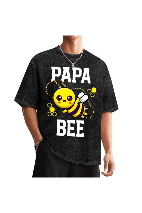 Family Bee Shirts Papa Daddy Birthday First Bee Day Outfit T-ShirtWashed Tee