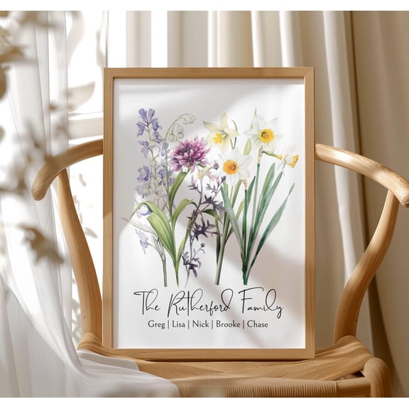 Family Birth Flowers, Personalized Mothers Day Gifts, Personalised Watercolor Birth Flower Print, Birthday Gift, Personalised Gifts For Mom