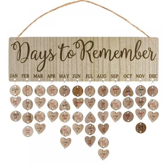 Family Birthday Board DIY Wooden Calendar Wall Hanging Birthday Reminder Plaque,with 100 Wooden Tags,Great Gift for Mom Grandma,Days to Remember