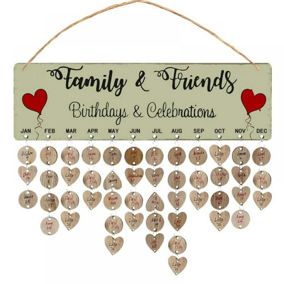 Family Birthday Board Wooden Calendar DIY Wall Hanging Birthday Reminder Plaque,with 100 Wooden Tags,Great Gift for Mom Grandma,Days to Remember