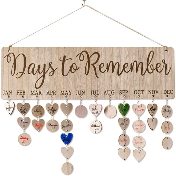 Family Birthday Board Wooden Calendar Wall Hanging Birthday Reminder Plaque,with 50 Wooden Tags,Great Gift for Mom Grandma,Days to Remember