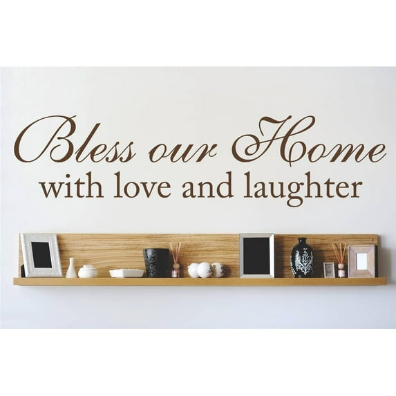 Family Bless Our Home With Love Welcoming Religious Wall Decal Decoration Inspirational Religious Home Blessings Saying Lasts Years and Easily Removable - Size: 5 In(W) x 20 In(H)