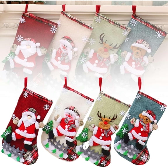 Perfect Set of 4 Burlap Christmas Stockings Large Rustic Hanging Decors