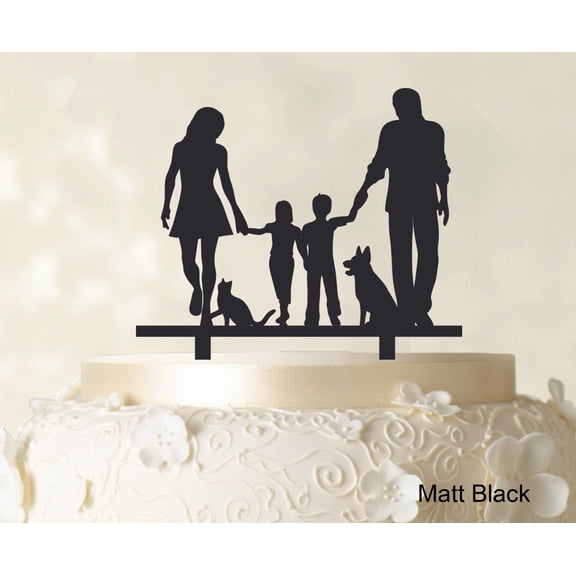 "Family Cake Topper Personalized Silhouette Cake Topper Color Option Available 6""-8"" Inches Wide"
