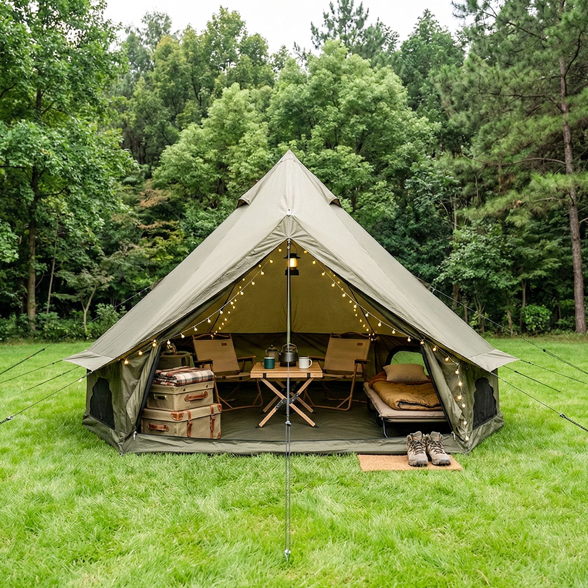 Family Camping Tent with Stove Jack, 4 Season Waterproof Oxford Yurt Bell Tent, 9.8/13.1 FT Hot Tent Fits 6-8 People for Outdoor Party Glamping