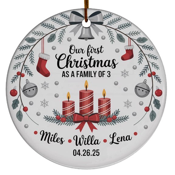 Family Candle of 3 Christmas Ornament Gift for New Dad Mom Baby, Ornament Our First Christmas As A 2025, Three Gift
