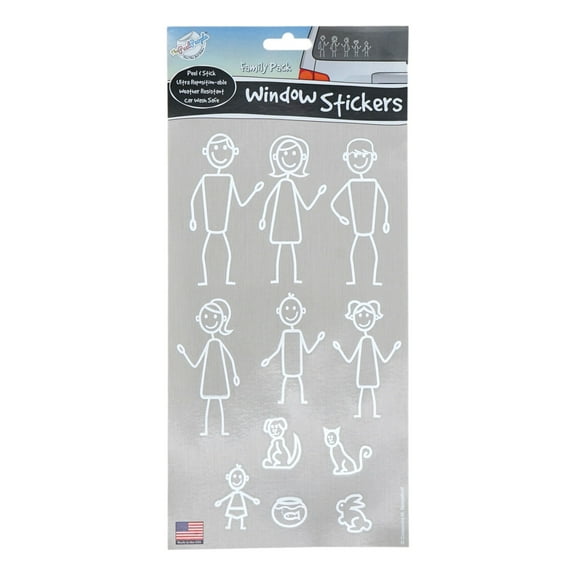 Family Car Decals (White) Car Window Decor Clings Father Mother Kids Children Pets Stickers Peel and Stick