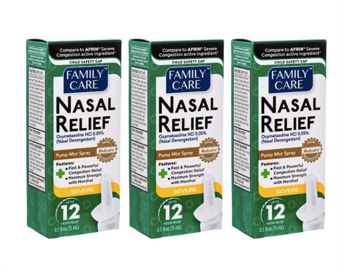 Family Care Nasal Relief Spray, 12 Hour Pump Mist, 0.5 fl. Oz., Severe Congestion, Oxymetazoline