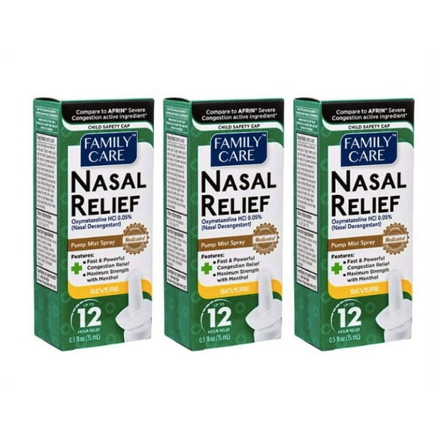 Family Care Nasal Relief Spray - Oxymetazoline HCl 0.05%, 2-Pack Anti-Drip Mist