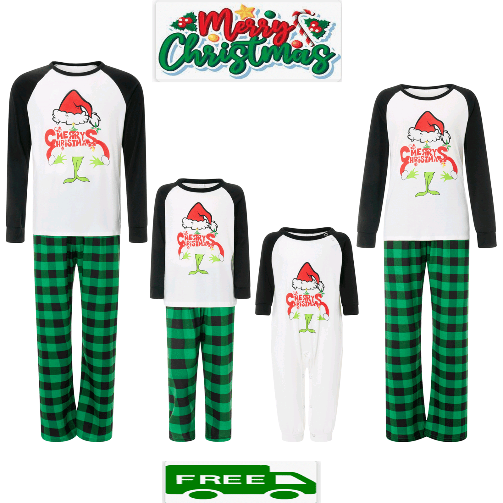 Family Cartoon Pattern Print Long Sleeve Tops Plaid Pants Sleepwear