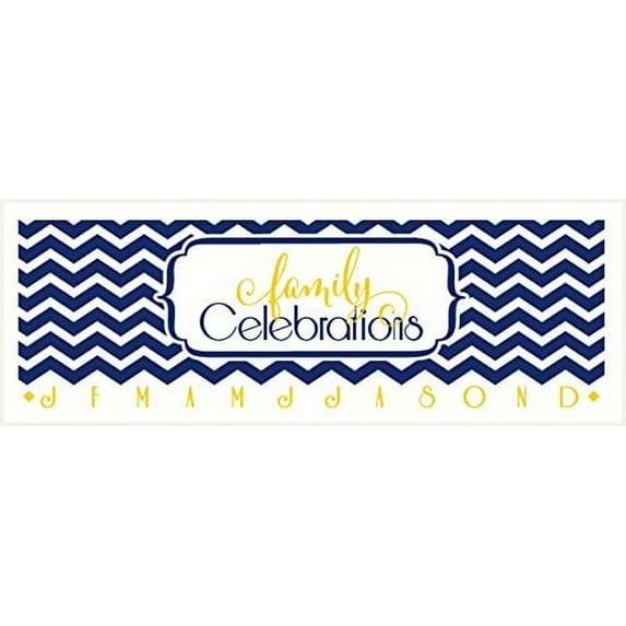 Family Celebrations Lettering with Chevron Design and Month Letters for Birthday Board Project Vinyl Decals Stickers, 23 x 7.5 , Deep Blue/Yellow