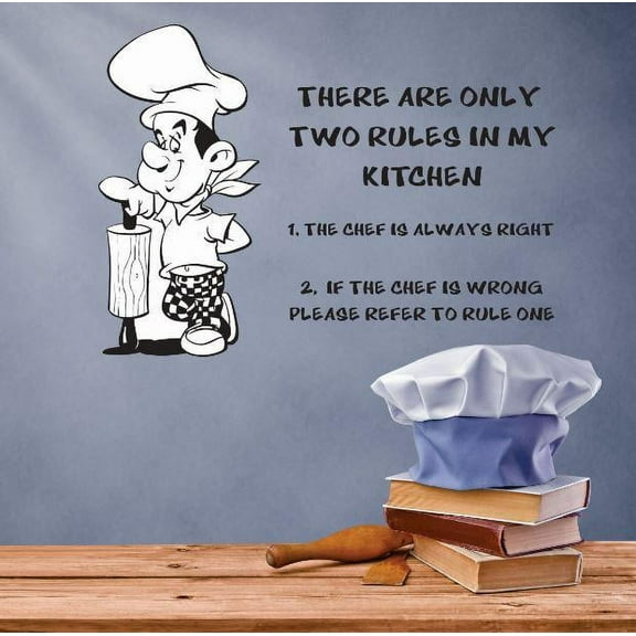 Family Chef is always right Cute Home Wall Decal Decoration The Chef is always Right Kitchen Rules Wall Art Lasts Years and Easily Removable - Size: 7 In(W) x 10 In(H)