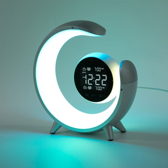 Family Children's Room Round Bedside Night Light Wireless Bedside Lamp Atmosphere LED Lamp with Bluetooth Speaker & Alarm Clock Night Light Bedroom Night Lamp