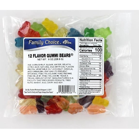 Family Choice 6049203 8 oz Assorted Gummy Bears - Pack of 12