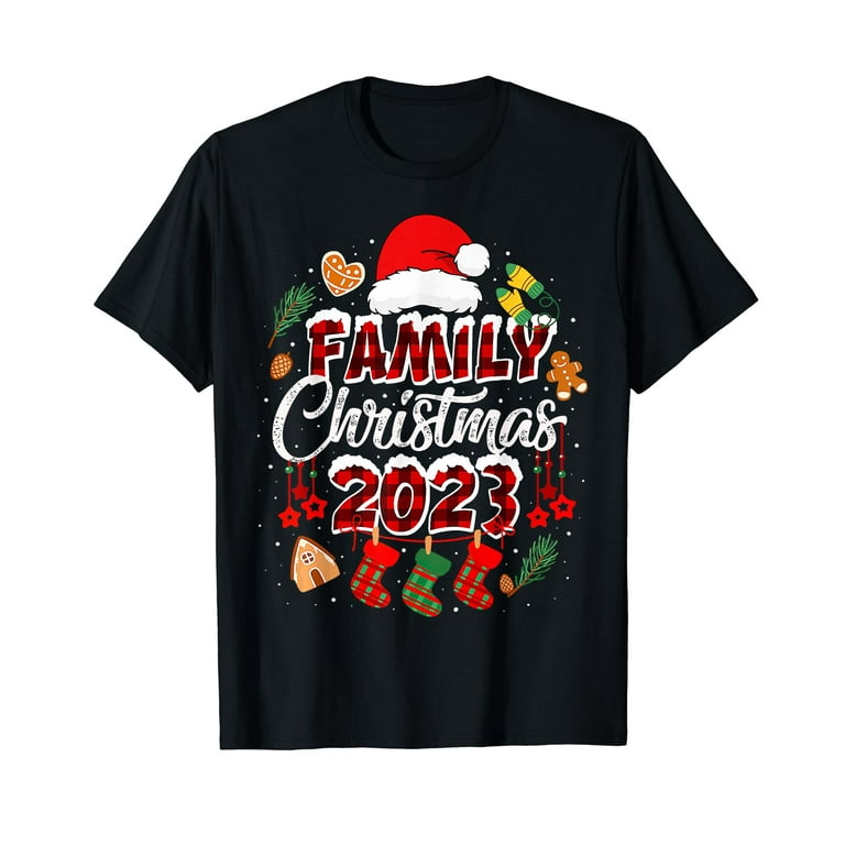 Family Christmas 2023 Matching Shirts Squad Santa Elf Funny Black