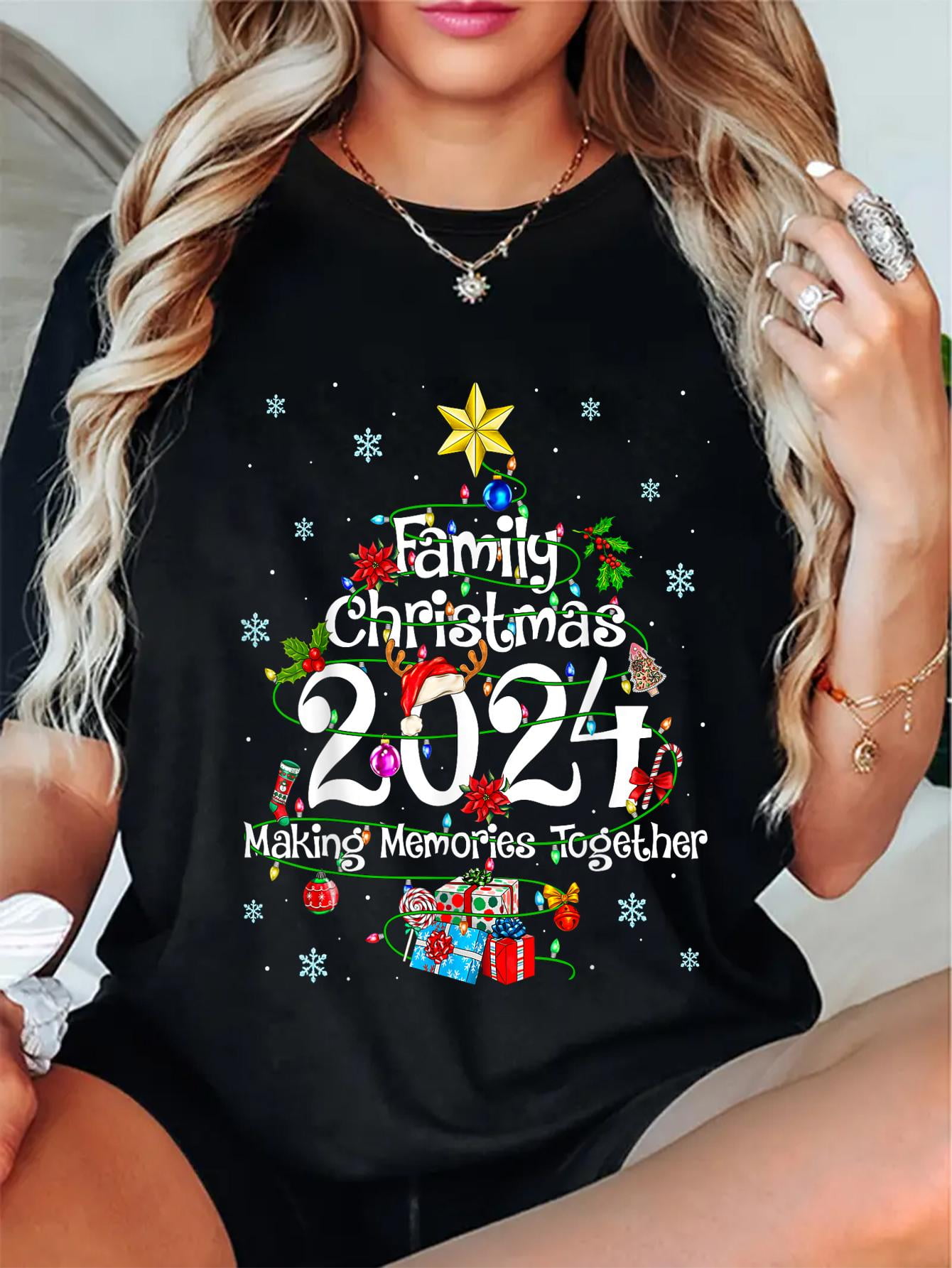 Family Christmas 2024 Xmas Tree Lights Matching Group Funny TShirt