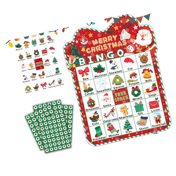 Family Christmas Bingo Game 33 Piece Set For 24 Players Holiday Entertainment With Cards