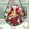 thumbnail image 1 of Family Christmas Gift - Cardinal Bird Christmas Stained Glass Hanging Ornament - Evergreen Holiday Tree Decoration, Gift for Family & Friends, 1 of 3