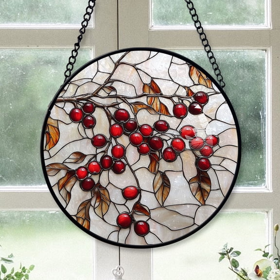 Family Christmas Gift - Cranberries Christmas Stained Glass Hanging Ornament - Holiday Tree Decoration, Christmas Gift for Dad, Mom, Family & Friends, Keepsake 2025