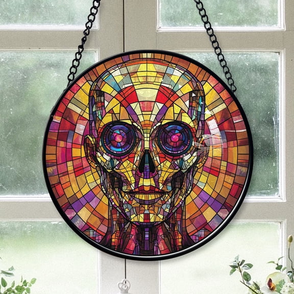 Family Christmas Gift - Cyborg Warrior Christmas Stained Glass Hanging Ornament - Evergreen Holiday Tree Decoration, Gift for Family & Friends