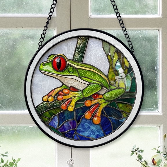 Family Christmas Gift - Green Frog Amphibianss Christmas Stained Glass Hanging Ornament - Evergreen Holiday Tree Decoration, Gift for Family & Friends