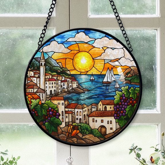 Family Christmas Gift - Italy Stained Glass Hanging Ornament - Cozy Christmas Tree Decor, Winter Holiday Gift for Mom, Dad, Family, Friends