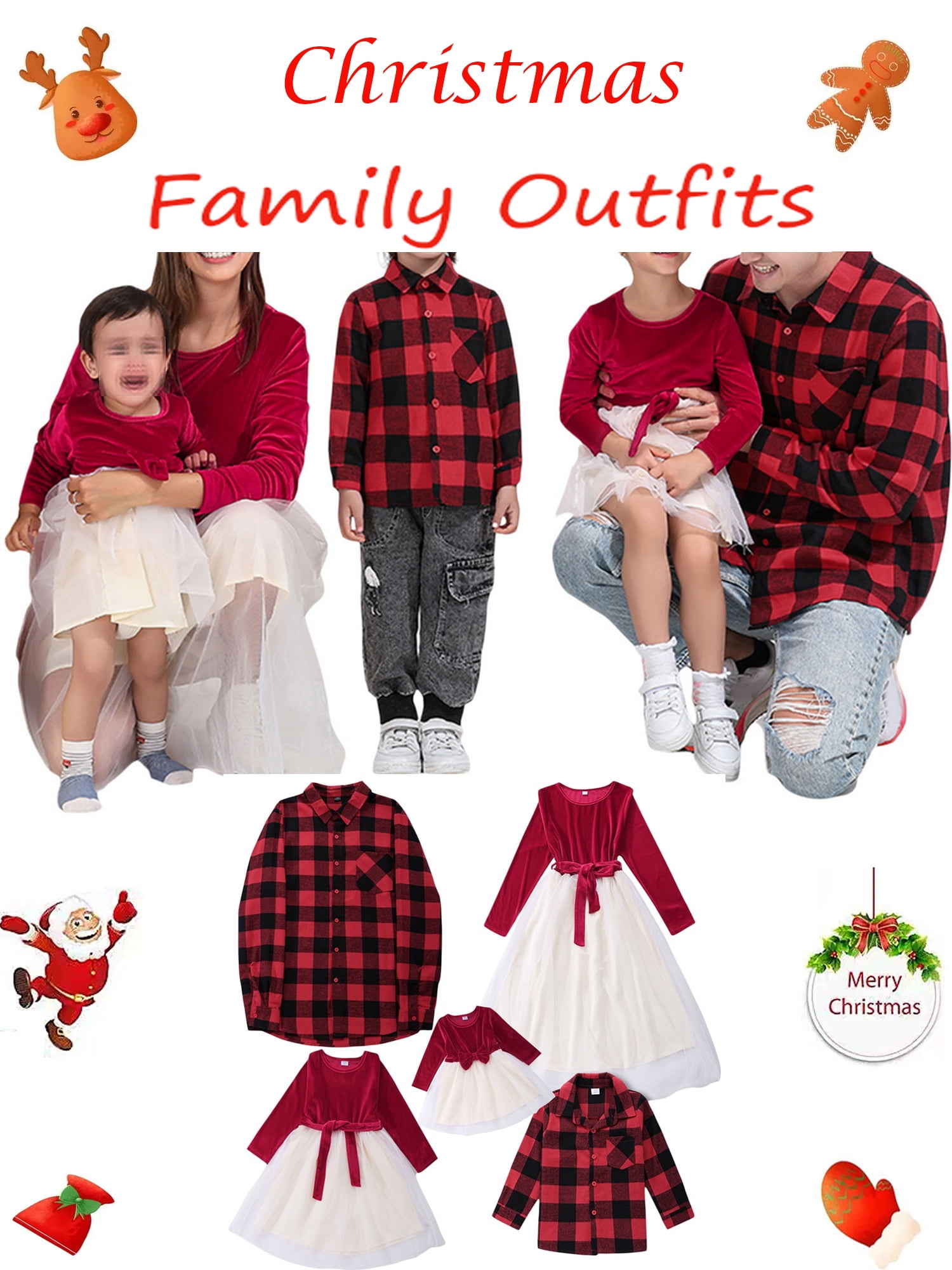 Family Christmas Matching Outfits Plaid Long Sleeve Fall Mommy and Me  Dresses Mens Boys Shirts New Year Holiday Clothes Set