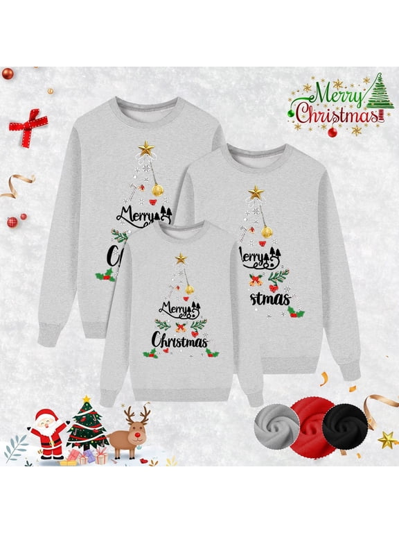 Family Christmas Matching Sweatshirt Holiday Print Long Sleeve Hooded Sweatshirt Cozy Winter Sweatshirt Top Great for Family Photos and Festive Gatherings