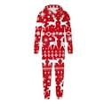 thumbnail image 1 of Family Christmas Onesie Matching Pajamas Cute Print Zip Up Fall Winter Pullover Hooded Jumpsuit Pjs Adult Kids Outfit,Red 1,Mom:L, 1 of 4