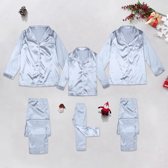 Family Christmas Pajama Sets Satin Pjs Long Sleeve Button down Festival Party Sleepwear Christmas Family Outfits Christmas Pjs Mens