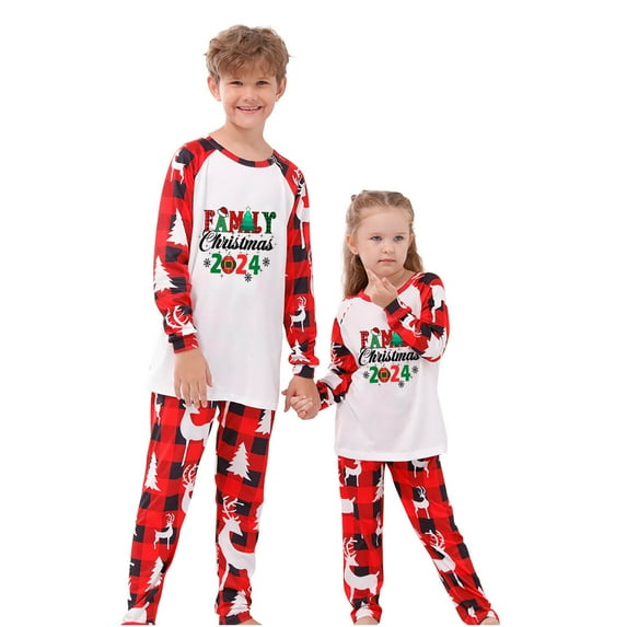 Family Christmas Pajamas, 2024 Family Christmas Pajamas Set Letter Printed Top Pajamas