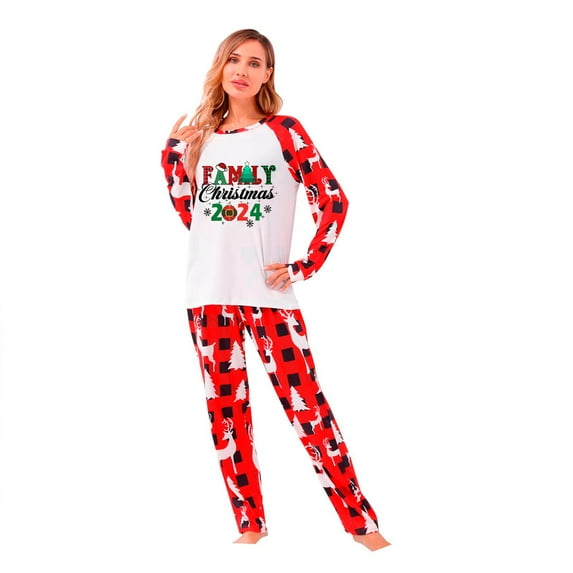 Family Christmas Pajamas, 2024 Family Christmas Pajamas Set Letter Printed Top Pajamas