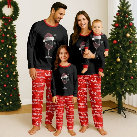 Family Christmas Pajamas, Christmas Elements Family Matching Print Sets Pajamas Loungewear Outfits Family Matching Long Sleeve Tops Pants Set, Printing Style Z2