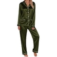 thumbnail image 1 of Family Christmas Pajamas Christmas Family Matching Mom Pajama Set Long Sleeve Turn Down Collar Full Length Pants Silk Like Satin Soft Sleepwear For Mom Army Green XL, 1 of 7