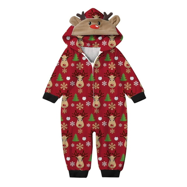 Family Christmas Pajamas Christmas Print Hooded Jumpsuit Cute Reindeer