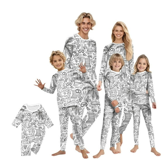 Family Christmas Pajamas, Family Christmas Pajamas Matching Sets, Family Matching Colorable Pajamas Sets 280 Piece Diy Hand Painted Homewear Set Holiday Cute Funny Coloring Pajama Set, White-Style 13
