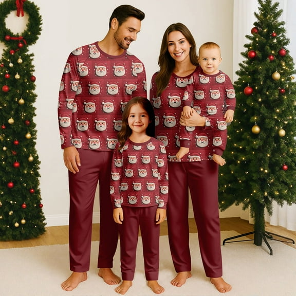 Family Christmas Pajamas, Matching Christmas Pajamas, Christmas Elements Family Matching Print Sets Pajamas Loungewear Outfits Family Matching Long Sleeve Tops Pants Set, Printing Style Z3