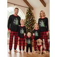 thumbnail image 1 of Family Christmas Pajamas Matching Set Christmas Tree Letters Print Long Sleeve Crew Neck Tops and Plaid Pants Loungewear, 1 of 10