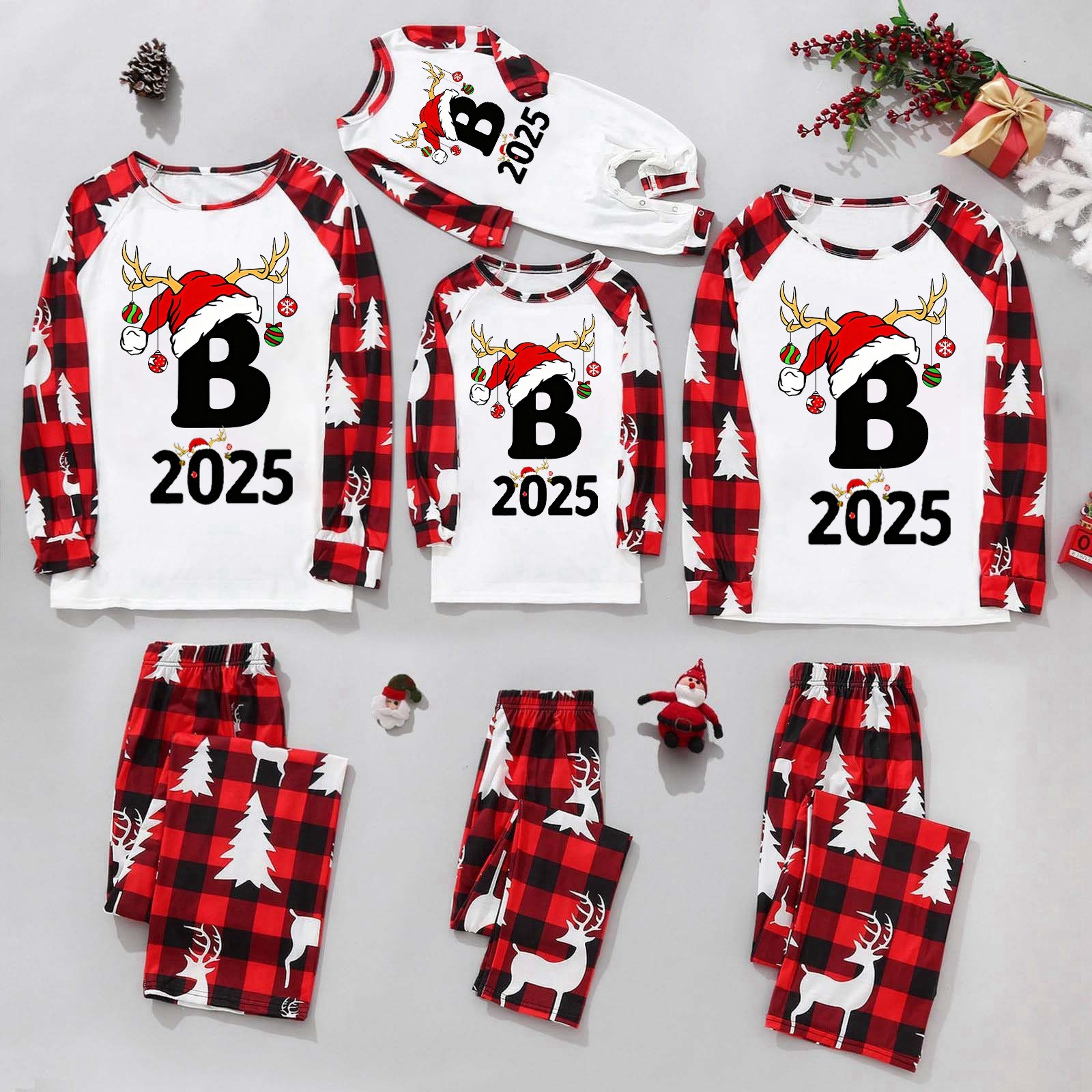 Family Christmas Pajamas Matching Sets 2025 A-Z Letter Alphabet Xmas ...