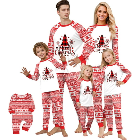 Family Christmas Pajamas Matching Sets 2026 New Years 2 Piece Funny Outfit – Holiday Long Pj Pants & Comfy Long Sleeve Tops with “Merry Christmas” Letter Print