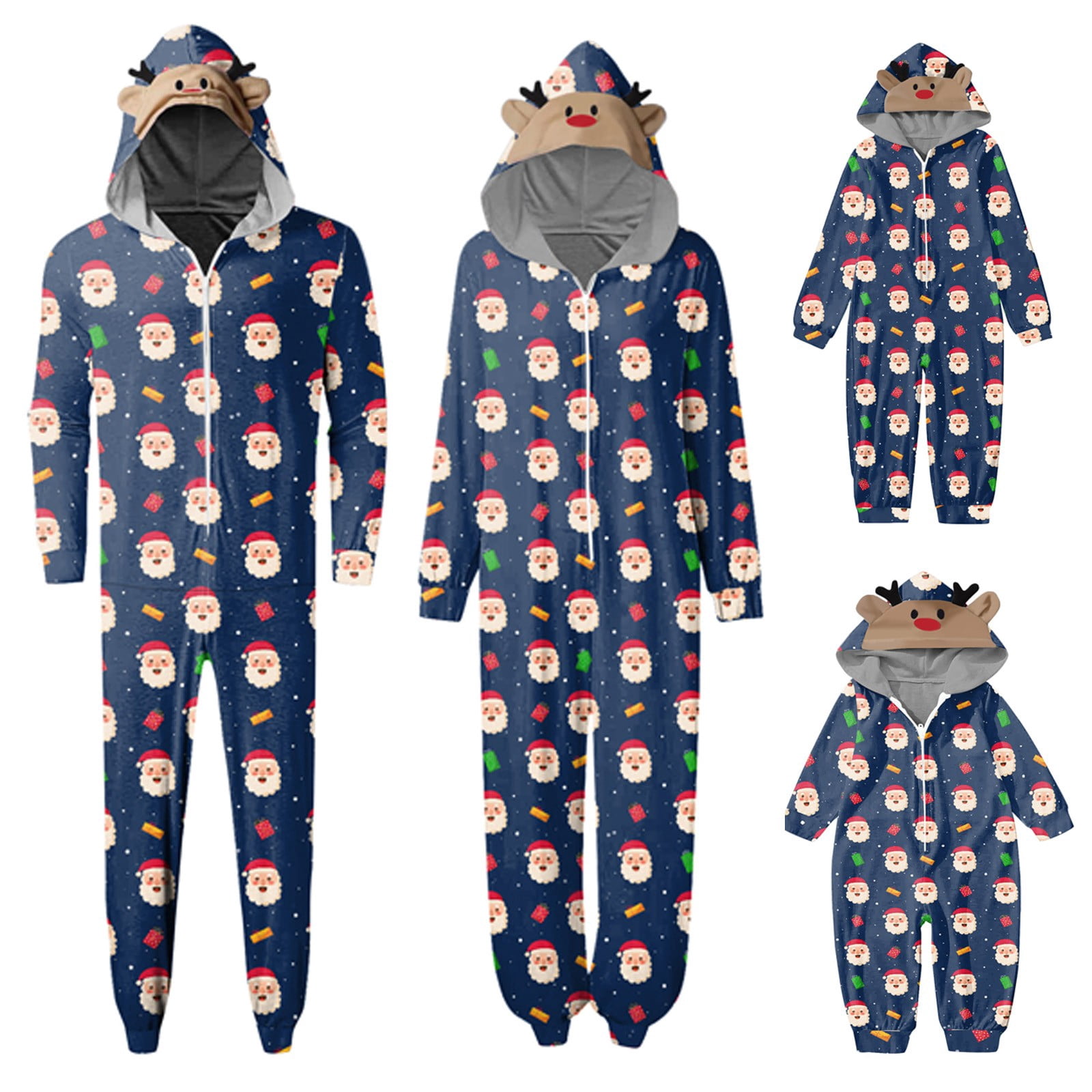 Family Christmas Pajamas Matching Sets (Blue) - Reindeer Hood Matching ...