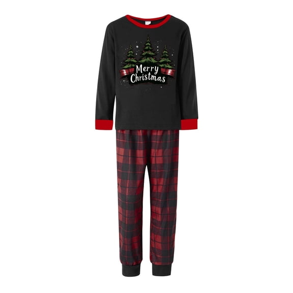 Family Christmas Pajamas Matching Sets Casual Graphic Xmas Tree Letter Printed Plaid Long Sleeve and Pants Outfits Cozy Neck PJ Loungewear Men Red M