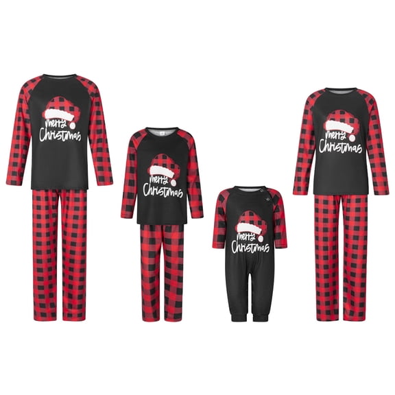 Family Christmas Pajamas Matching Sets Casual Letter Printed Plaid Long Sleeve and Pants Outfits Cozy PJ Loungewear Men Red 3XL